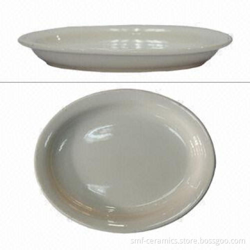 7.125-inch narrow rim ceramic oval plate, ideal for hotels, CIQ-/FDA-/LFGB-approved